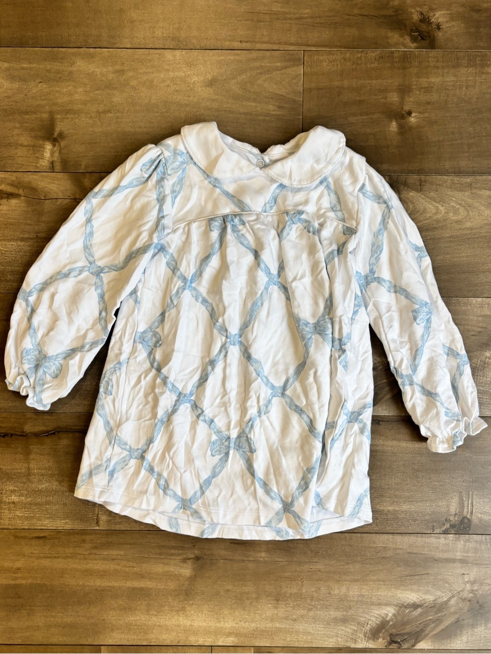 The Beaufort Bonnet Company Blue Bow Trellis Pima Cotton Dress 4T
